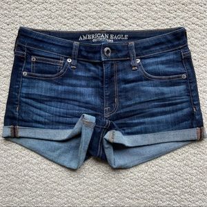 American Eagle “Shortie” Jean Shorts - Low Rise, Dark Wash - Size 8